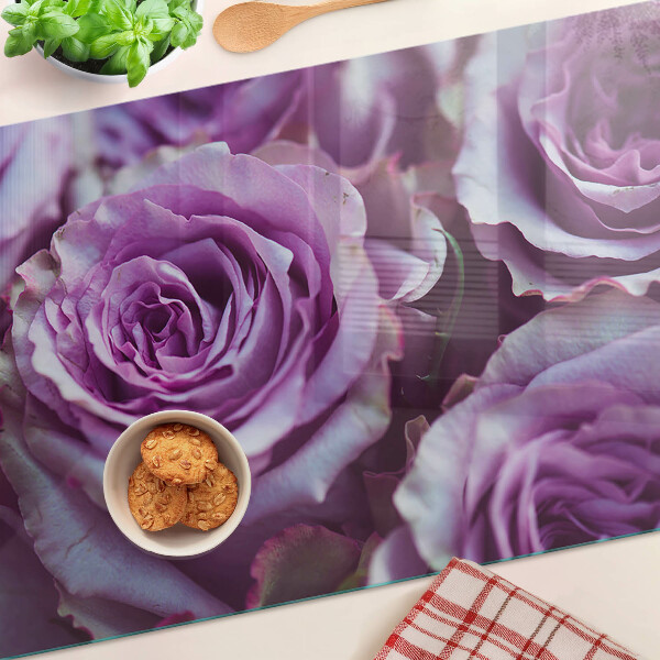 Deska kuchenna szklana z motywem róż w odcieniach fioletu