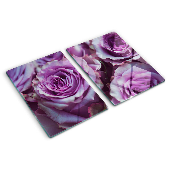 Deska kuchenna szklana z motywem róż w odcieniach fioletu