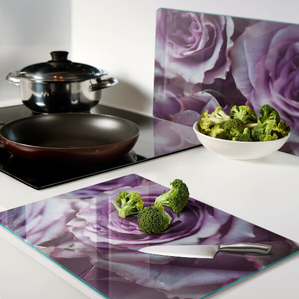 Deska kuchenna szklana z motywem róż w odcieniach fioletu