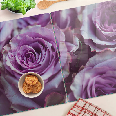Deska kuchenna szklana z motywem róż w odcieniach fioletu