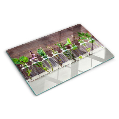 Deska kuchenna szklana z nadrukiem przedstawiającym rośliny w butelkach