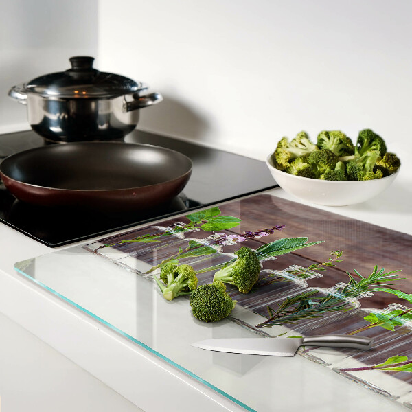 Deska kuchenna szklana z nadrukiem przedstawiającym rośliny w butelkach