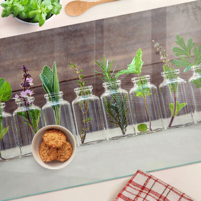 Deska kuchenna szklana z nadrukiem przedstawiającym rośliny w butelkach