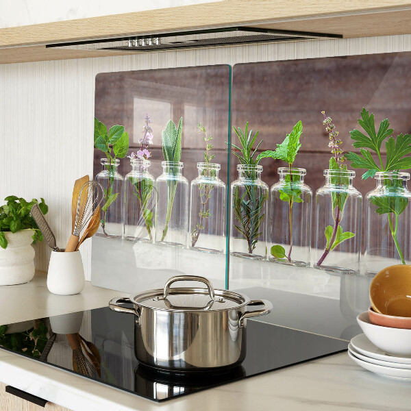 Deska kuchenna szklana z nadrukiem przedstawiającym rośliny w butelkach