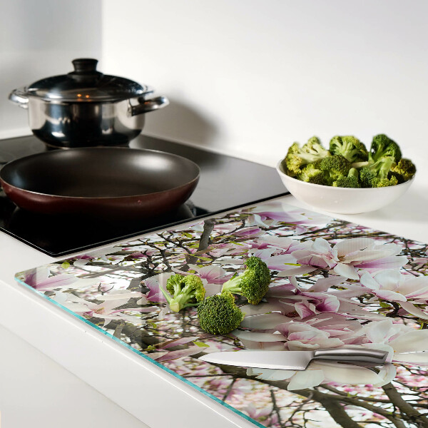 Deska kuchenna szklana z nadrukiem w kwiaty magnolii