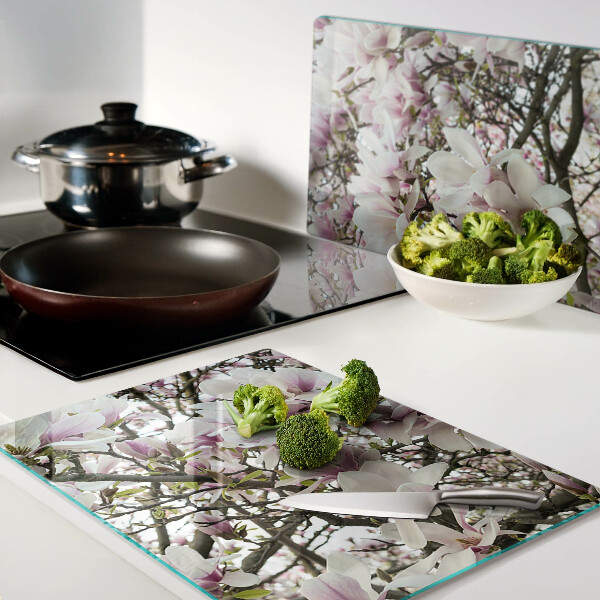 Deska kuchenna szklana z nadrukiem w kwiaty magnolii