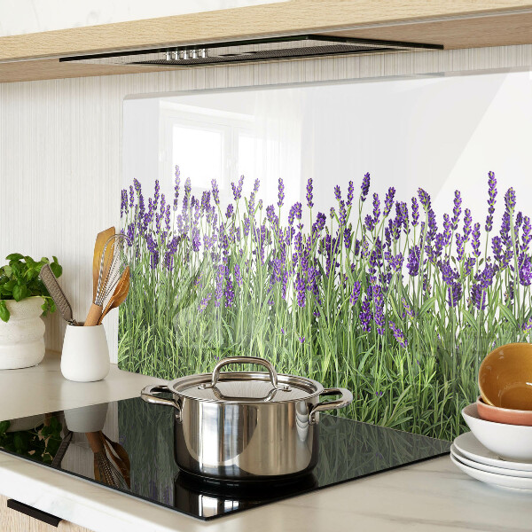 Szklana deska kuchenna z motywem lawendowego pola w słońcu