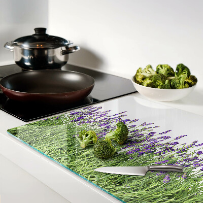 Szklana deska kuchenna z motywem lawendowego pola w słońcu