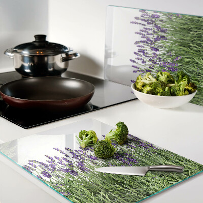 Szklana deska kuchenna z motywem lawendowego pola w słońcu