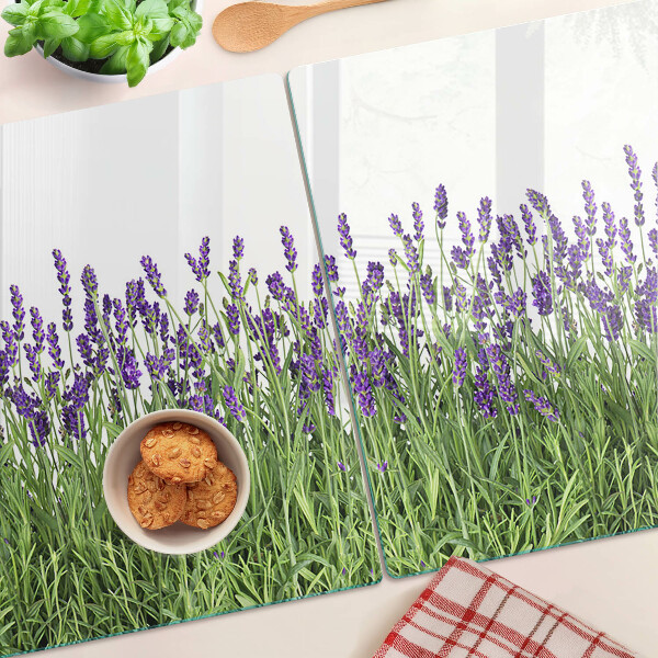 Szklana deska kuchenna z motywem lawendowego pola w słońcu