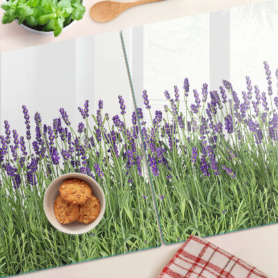 Szklana deska kuchenna z motywem lawendowego pola w słońcu