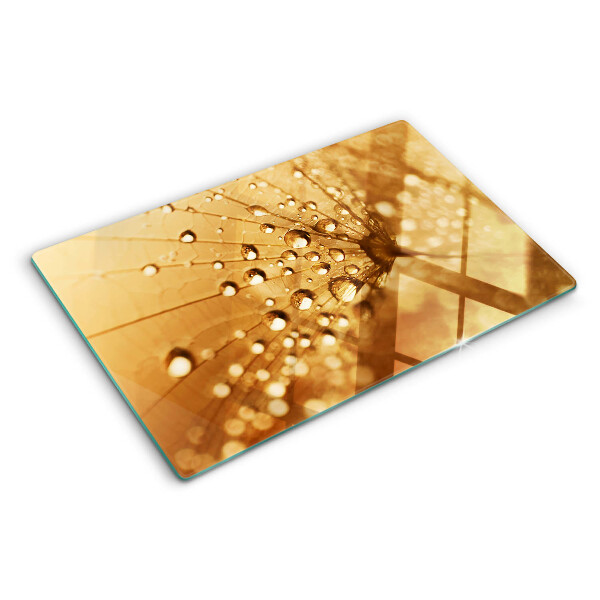 Szklana deska kuchenna z motywem kropli wody na mniszku lekarskim