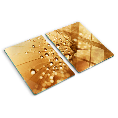 Szklana deska kuchenna z motywem kropli wody na mniszku lekarskim