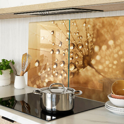 Szklana deska kuchenna z motywem kropli wody na mniszku lekarskim