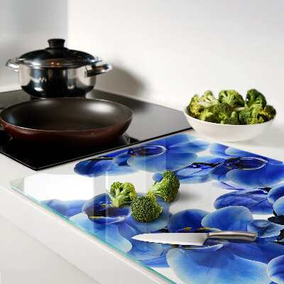 Deska kuchenna szklana z motywem niebieskich orchidei