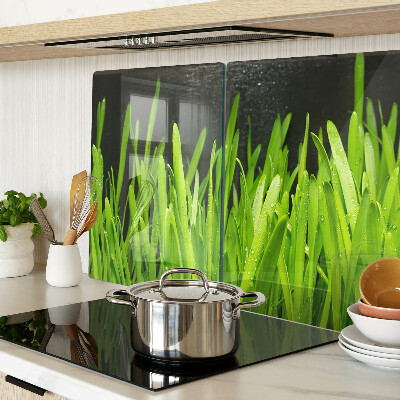Deska kuchenna szklana z motywem zielonej trawy z kroplami wody