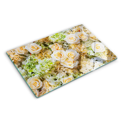 Deska kuchenna szklana z motywem kwiatów w pastelowych odcieniach