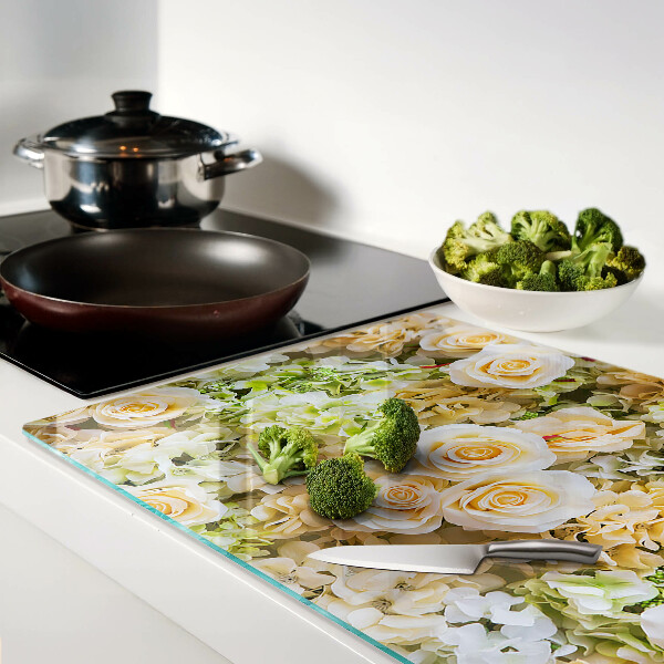 Deska kuchenna szklana z motywem kwiatów w pastelowych odcieniach