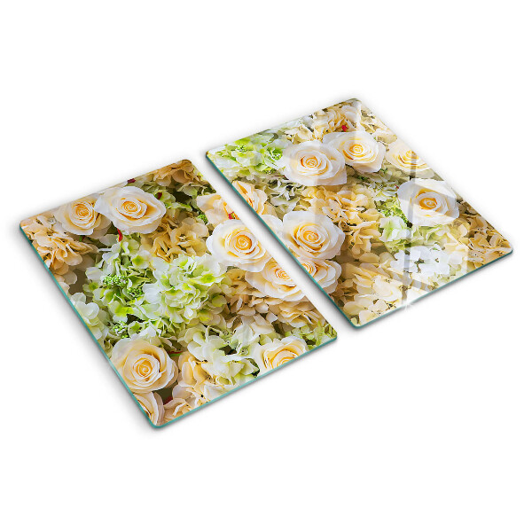 Deska kuchenna szklana z motywem kwiatów w pastelowych odcieniach