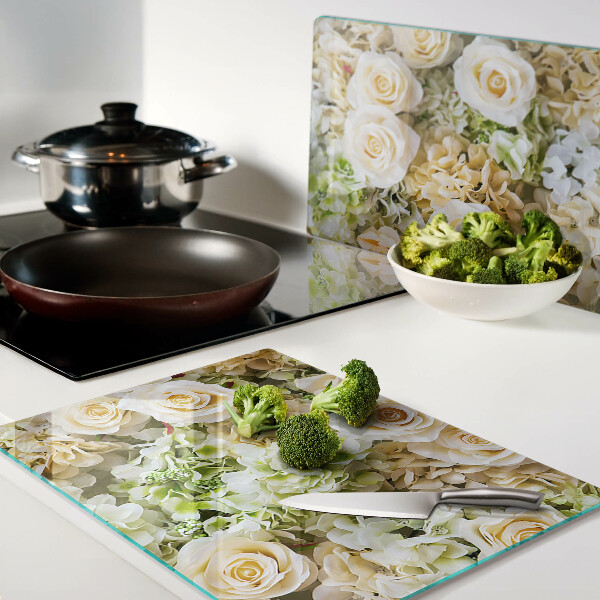 Deska kuchenna szklana z motywem kwiatów w pastelowych odcieniach