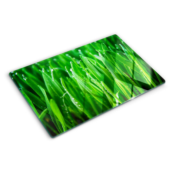 Szklana deska do krojenia z motywem trawy z kroplami wody