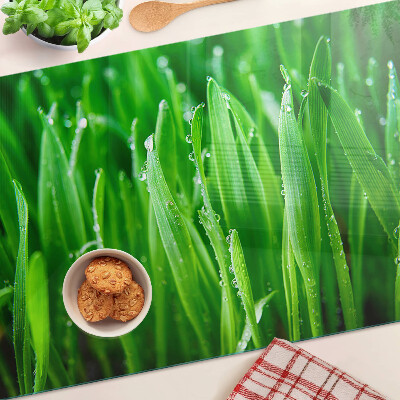 Szklana deska do krojenia z motywem trawy z kroplami wody