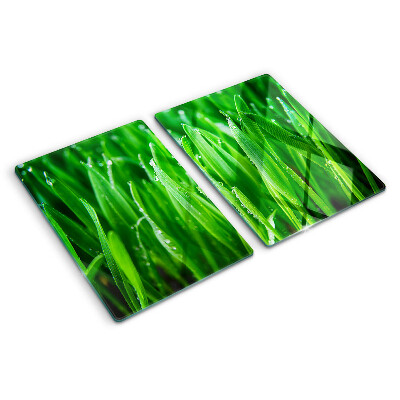 Szklana deska do krojenia z motywem trawy z kroplami wody