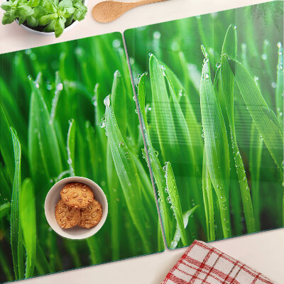 Szklana deska do krojenia z motywem trawy z kroplami wody