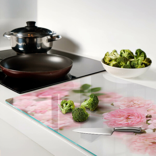 Szklana deska do krojenia z motywem różowych kwiatów we wazonie