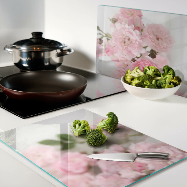 Szklana deska do krojenia z motywem różowych kwiatów we wazonie