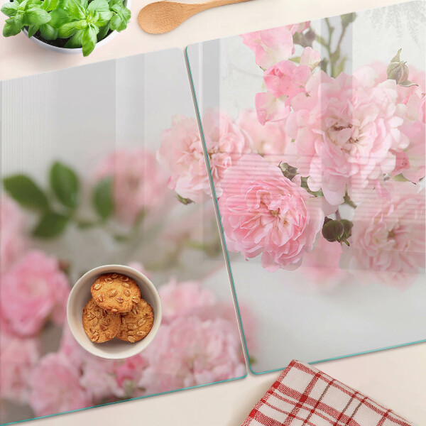 Szklana deska do krojenia z motywem różowych kwiatów we wazonie