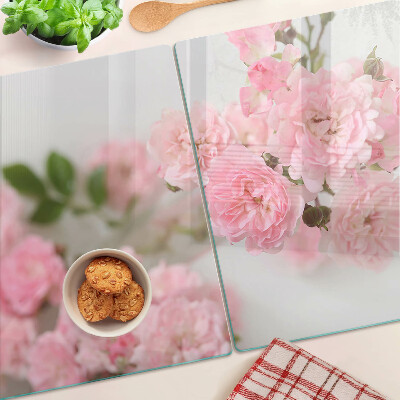 Szklana deska do krojenia z motywem różowych kwiatów we wazonie