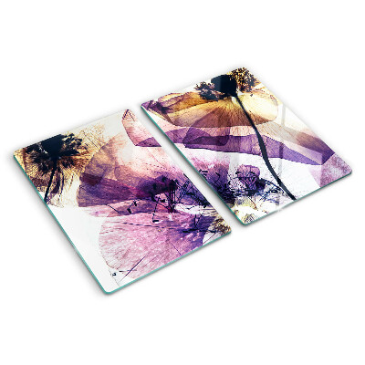 Szklana deska kuchenna z motywem kwiatów w odcieniach fioletu i żółci