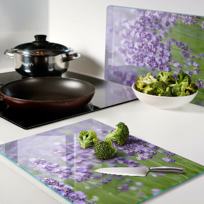 Szklana deska kuchenna z motywem lawendowego pola