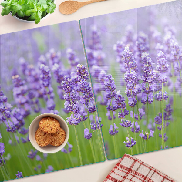 Szklana deska kuchenna z motywem lawendowego pola