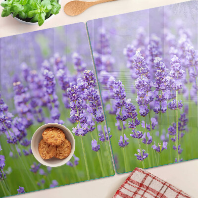 Szklana deska kuchenna z motywem lawendowego pola