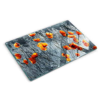 Deska kuchenna szklana z nadrukiem makowego krajobrazu w odcieniach szarości