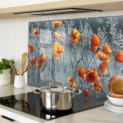Deska kuchenna szklana z nadrukiem makowego krajobrazu w odcieniach szarości