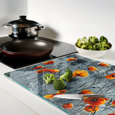 Deska kuchenna szklana z nadrukiem makowego krajobrazu w odcieniach szarości