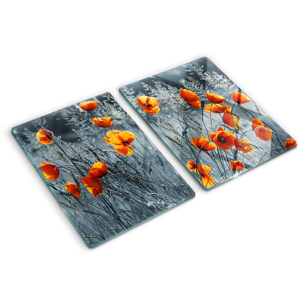 Deska kuchenna szklana z nadrukiem makowego krajobrazu w odcieniach szarości