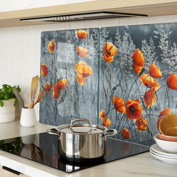 Deska kuchenna szklana z nadrukiem makowego krajobrazu w odcieniach szarości