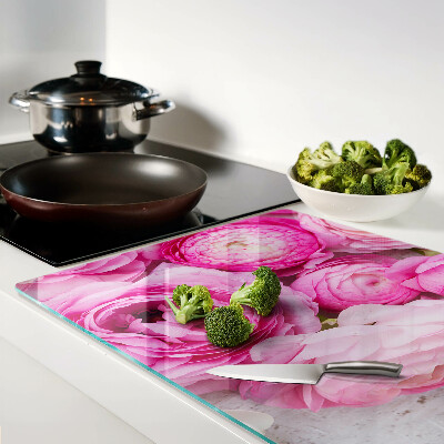 Deska kuchenna szklana z motywem różowych kwiatów w bukiecie