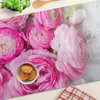 Deska kuchenna szklana z motywem różowych kwiatów w bukiecie