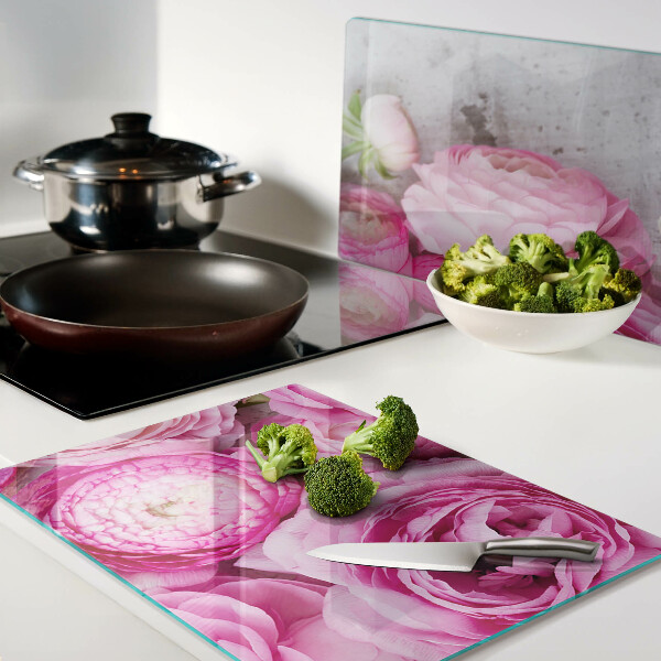 Deska kuchenna szklana z motywem różowych kwiatów w bukiecie