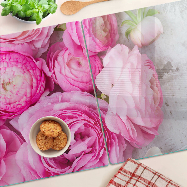 Deska kuchenna szklana z motywem różowych kwiatów w bukiecie