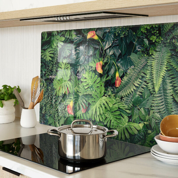 Deska kuchenna szklana z motywem tropikalnej dżungli z kwiatami