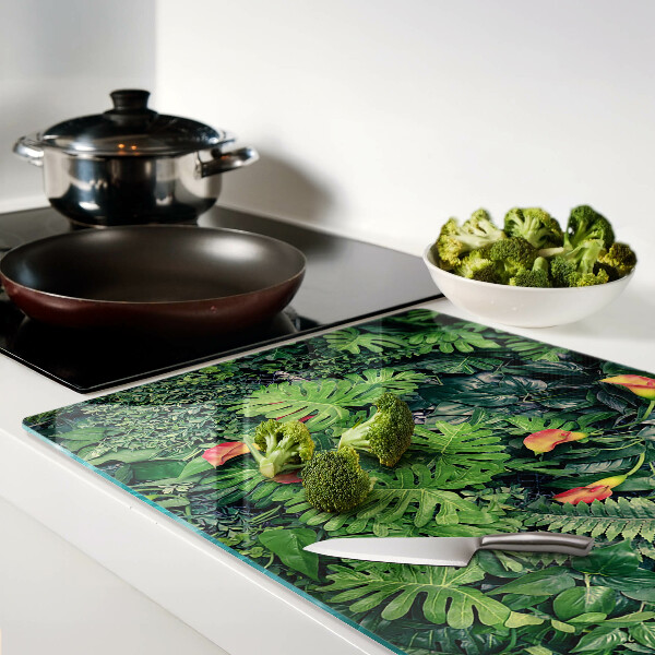 Deska kuchenna szklana z motywem tropikalnej dżungli z kwiatami