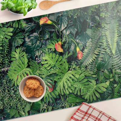 Deska kuchenna szklana z motywem tropikalnej dżungli z kwiatami