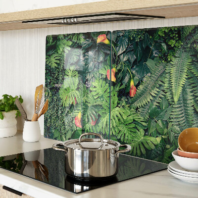 Deska kuchenna szklana z motywem tropikalnej dżungli z kwiatami