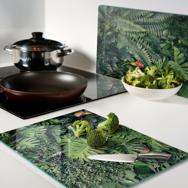 Deska kuchenna szklana z motywem tropikalnej dżungli z kwiatami